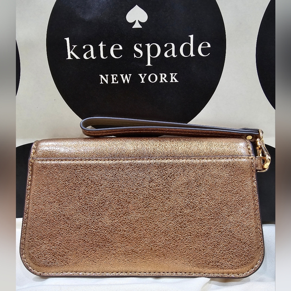 Kate Spade Dakota Crinkle Wristlet Metallic Gold NEW - Picture 5 of 12